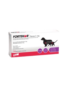 Fortekor Flavour 5 mg – Comprimate pentru tratamentul insuficientei cardiace congestive si al afectiunilor renale la caini 5–20 kg, 14 bucati