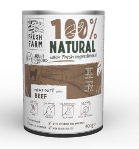 Fresh Farm Smooth pate with beef - Hrana umeda completa pentru pisici adulte, 400 gr