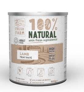Fresh Farm Smooth pate with lamb - Hrana umeda completa tip pateu cu miel pentru caini adulti, 800 g