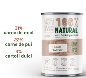 Fresh Farm Smooth pate with lamb - Hrana umeda cu miel tip pateu pentru pisici, 400 gr