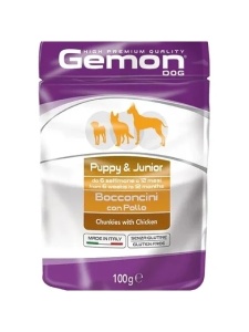 Gemon Pouches-Chunkies Puppy&junior 100gr -Hrana umeda completa pentru catei in perioada de crestere