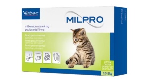 Milpro Kitten 4mg/10mg- Antiparazitar intern împotriva viermilor intestinali pentru pisoi si pisici de talie mica 4 comprimate