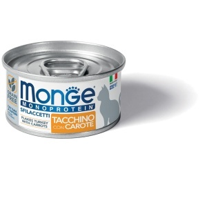 MONGE Monoprotein Flakes Adult cu Curcan si Morcovi – hrana umeda completa pentru pisici adulte, 80 g