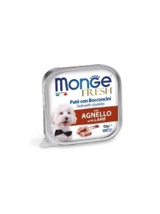 Monge Super Premium Pate&Chunkies Lamb 100gr - Hrana umeda tip pateu cu miel cainii de talie mica si mai mare