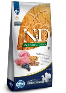 N&D Ancestral Grain Miel & Afine Adult Medium & Maxi - Hrana uscata cu miel pentru cainii adulti de talie medie si mare