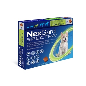 NexGard Spectra 7.5-15 kg-Pastila antiparazitara purici, capuse și viermi, 1 Comprimat