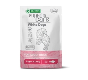 Superior Care White Dogs Topper pentru Caini Adulti cu Ton in Sos - Hrana umeda complementara cu Ton pentru caini adulti cu blana alba, 70g