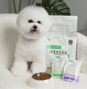 Superior Care White Dogs Topper Pentru Caini Adulti cu Ton si Somon in Sos - Hrana umeda complementara cu Ton si Somon pentru caini adulti cu blana alba, 70g - Img 4