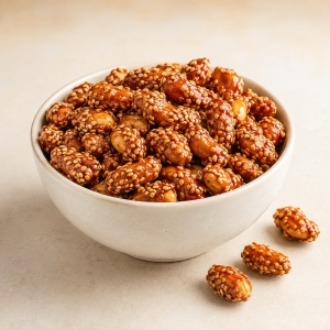 Arahide caramelizate cu susan 700 g – gustare dulce și crocantă pentru pauze și petreceri – ambalaj SmartZip resigilabil