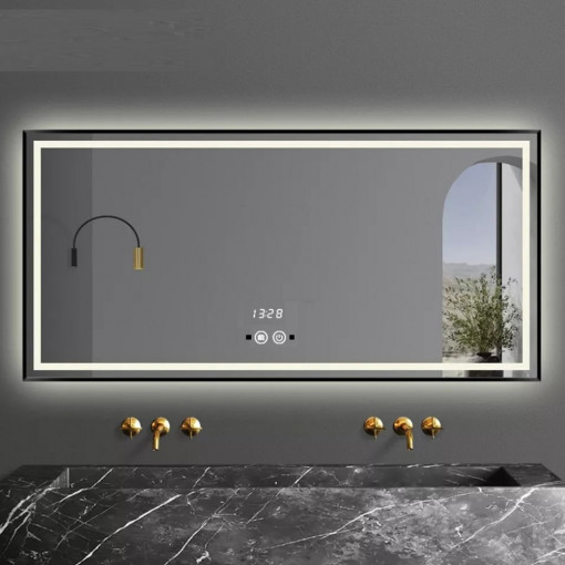 Oglinda Baie Led Cu Senzor De Miscare , 100x65cm, Rama Negru Mat, Led Touch , Elit's ESN J31