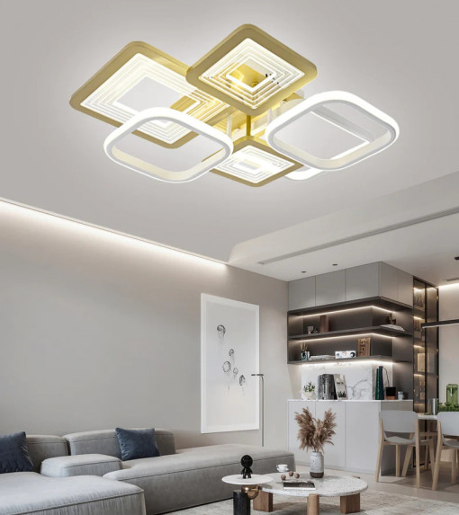 Lustra Led Cu Telecomanda, Elit's Esn R9038, 176W, Gold, 54 cm