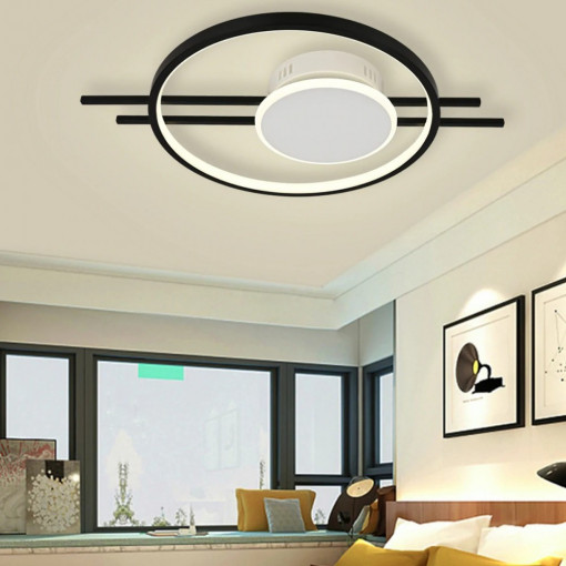Lustra LED Cu Telecomanda, Elit's Esn R90561R, Intensitate Reglabila, 62W, Negru Alb