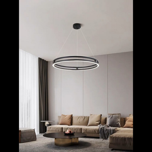 Lustra LED Cu Telecomanda, Elit's, NEGRU, Design Minimalist, lumina/rece/calda/neutra intensitate reglabila, 98w, 40 cm