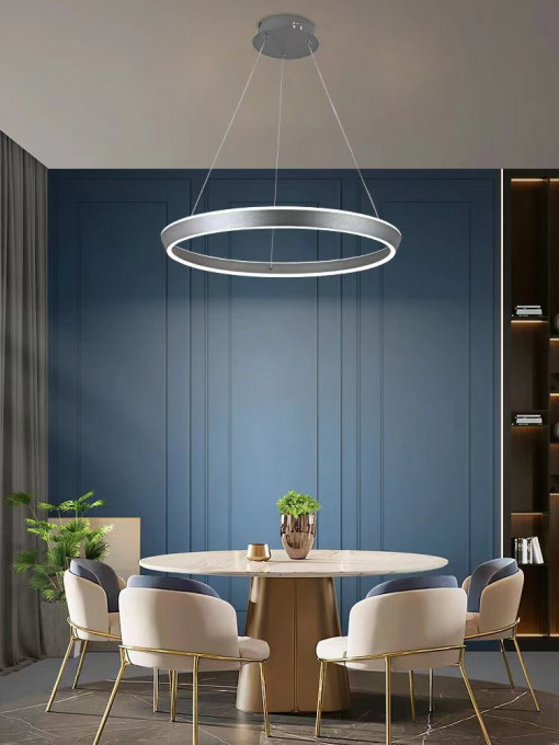 Lustra led Tip Pendul Elit's, Cu Telecomanda, 3 Tipuri De Lumina, Inaltime Reglabila, 160W, Gri