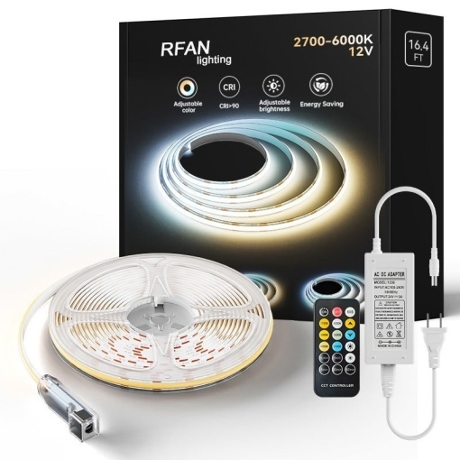 Kit Bandă LED COB CCT – 5 m, 15 W/m, 24 V, Telecomandă și Transformator 72 W
