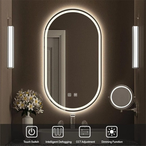 Oglinda Led Si Touch Cu Functie Dezaburire, Elit's, ESN20-1, 80 X 50 Cm, Lumina Calda