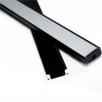 Profil LED Aplicat – Aluminiu Negru cu Dispersor Alb, 2 m