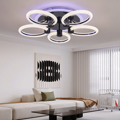 Lustra Led Cu Telecomanda, Elit's, Opal J, 136 w Intensitate Reglabila, RGB, NEGRU