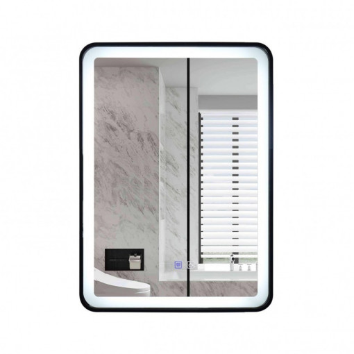 Oglinda Baie Cu Led, 50x70 Cm, Functie Dezaburire, Elit's Esn35 Rama Neagra