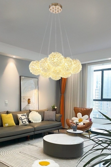 Lustră Suspendată cu 9 Abajururi – Design Auriu Elegant, Fasung G9, Înălțime Reglabilă, Ø45 cm