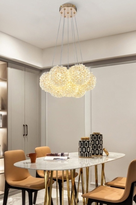 Lustră Suspendată cu 7 Abajururi – Fasung G9, Design Auriu Elegant, Înălțime Reglabilă, Ø35 cm