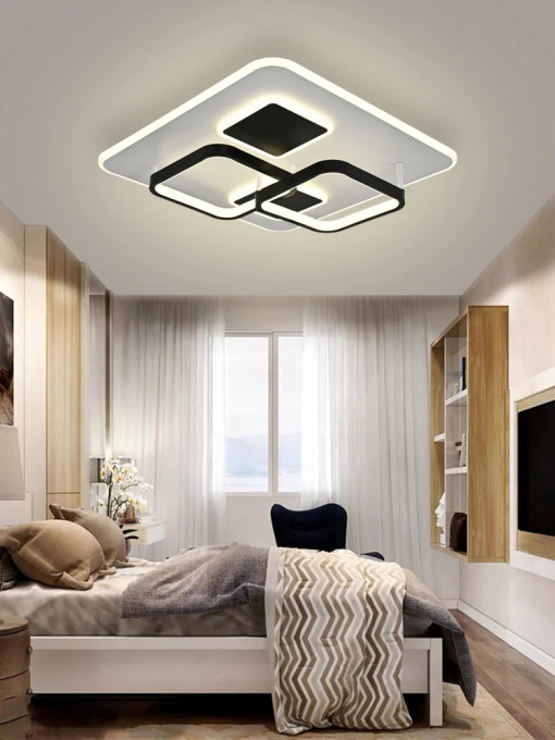 Lustra LED Cu Telecomanda, Elit's Esn r9057RS, 150W, Negru Alb