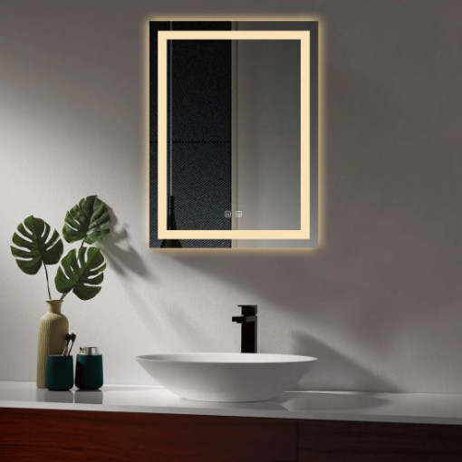 Oglindă Baie LED și Dezaburire Elit's Premium cu Senzor Touch, Lumina Rece, Caldă și Neutră, 60x80cm
