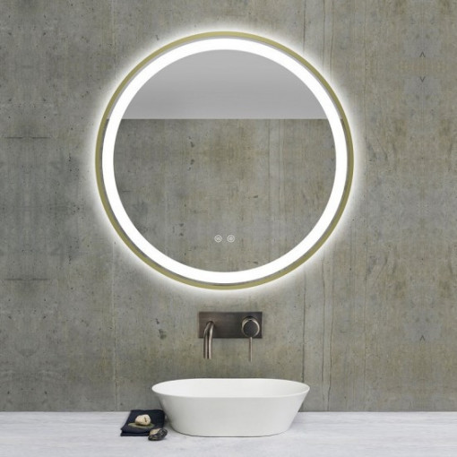 Oglindă Baie LED și Dezaburire Elit's Premium cu Senzor Touch, Lumina Rece, Caldă și Neutră, 70cm,rama Gold