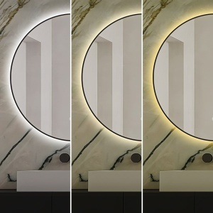 🪞 Oglindă LED cu Touch și Funcție Dezaburire, 3 Tipuri de Lumină – Ø70 cm, Ramă Negru Mat, Model J188-70 Smack - Img 5