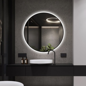 🪞 Oglindă LED cu Touch și Funcție Dezaburire, 3 Tipuri de Lumină – Ø80 cm, Ramă Negru Mat, Model J188-80 Smack - Img 7