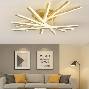Lustră LED cu 7 surse de iluminare, 125W, cu telecomandă – Design elegant auriu - Img 1