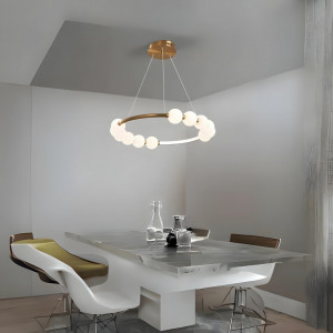 Lustra Led Cu Telecomanda, 3 Tipuri De Lumina, Inaltime Reglabila, 48W, Gold - Img 1