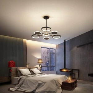 Lustra LED cu Telecomanda, Negru, 8 Brate, 3 Tipuri De Lumina, Intensitate Reglabila, 92W - Img 1