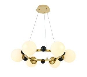 Lustră Suspendată cu 6 Abajururi – Design Auriu/Negru, Ø60 cm, Fasung E27, Înălțime Reglabilă