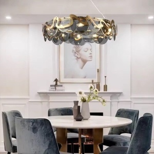 Lustră Suspendată din Sticlă – 10 Brațe, Fasung E14, Design Auriu Elegant, Ø75 cm, Înălțime Reglabilă - Img 3