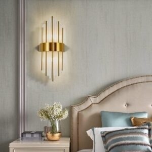 Aplică Auriu cu Cristale – 2 Fasunguri E14, Design Elegant din Metal și Cristal, 46×20×10 cm - Img 2