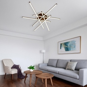 Lustră LED cu 7 surse de iluminare (6+1), 98W, cu telecomandă – Design modern maro