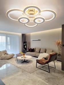 Lustra LED Cu Telecomanda, 3 Tipuri De Lumina Plus Lumina RGB, Intensitate Reglabila, 318W, Auriu - Img 1