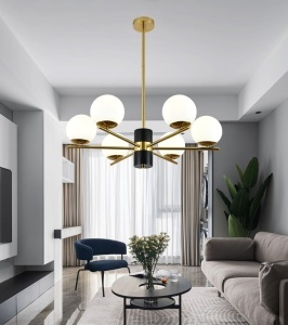Lustră Model F0028-6 cu Abajururi – 6x E27, Auriu / Negru