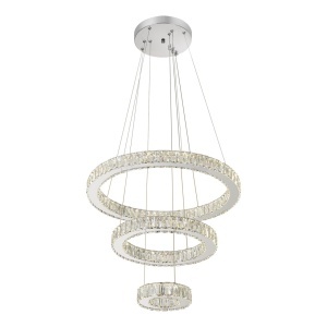 Pendul LED cu Cristal, 3 Inele, 120W, Ø60 cm, Lumină Reglabilă Alb Cald–Rece, Telecomandă 2.4G - Img 2