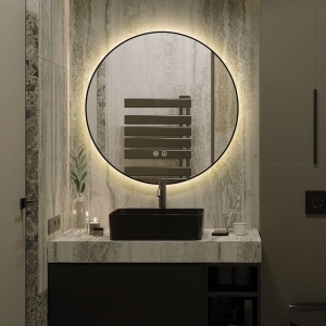 🪞 Oglindă LED cu Touch, Funcție Dezaburire și 3 Tipuri de Lumină – Model J188-60 Smack, Ø60 cm, Ramă Negru Mat - Img 7