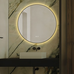 🪞 Oglindă LED cu Touch și Funcție Dezaburire, 3 Tipuri de Lumină – Ø70 cm, Ramă Negru Mat, Model J188-70 Smack - Img 8