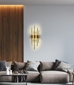 Aplică Auriu cu Cristale – 2 Fasunguri E14, Design Elegant din Metal și Cristal, 46×20×10 cm - Img 3