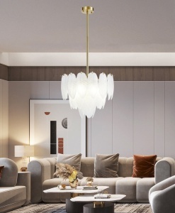 Candelabru Model 5866-400 – Textură Sticlă & Metal, 6x E27, Auriu
