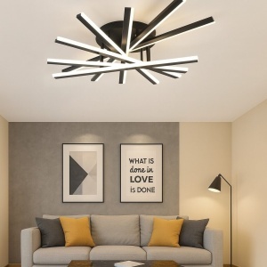 Lustră LED cu 7 surse de iluminare, 125W, cu telecomandă – Design clasic, negru elegant - Img 1