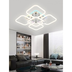 Lustra LED Cu Telecomandă, 3 Tipuri De Lumină Plus Lumina RGB, Intensitate Reglabilă, 63W, Alb-Argintiu - Img 1