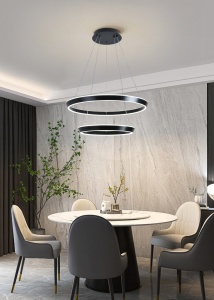 Lustra LED Suspendata Cu Telecomanda, 3 Tipuri De Lumina, Inaltime Reglabila, 240W, Negru - Img 1