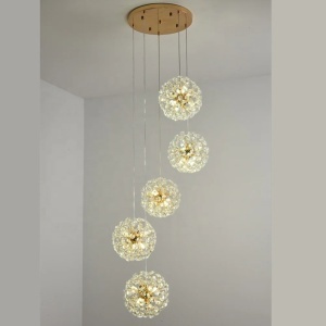 Lustră LED Tip Pendul Model 21-5 – Cristal & Metal, 30 x G9, Auriu