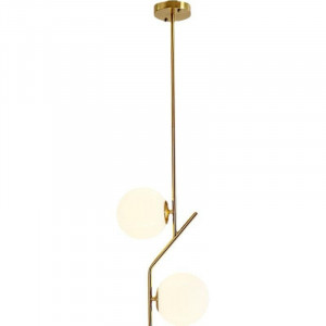 Lustra Pendul Sticla, , Cu Abajur, 2 X E14, Inaltime Reglabila, Gold - Img 3