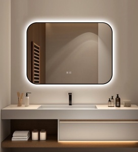 🪞 Oglindă LED cu Touch și Funcție Dezaburire – Ramă Negru, 90x65 cm, Model J187-9065 Smack